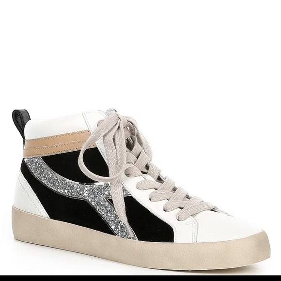 Gianni Bini Shoes - Gianni Bini Emmitt leather Suede silver glitter high top shoe white black 10 9.5